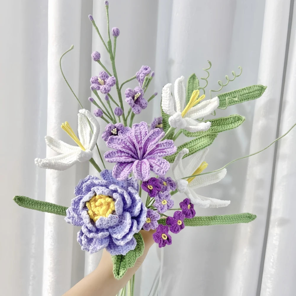 bouquet fleurs artificielles crochetées main couleurs variées decoration intérieure mariage pendaison crémaillère
