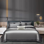 Parure de lit 4 pièces coton égyptien gris sur lit 160x200