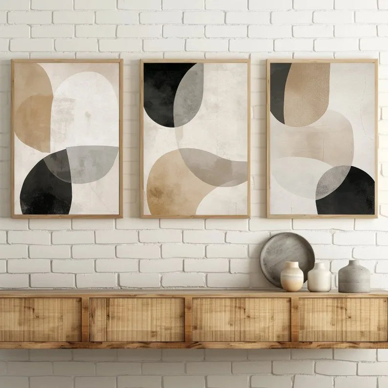 affiches abstraites modernes toile beige marron sans cadre ensemble trois impressions minimalistes