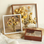 cadre fleurs séchées bois transparent bouquet display box storage décoration intérieure clips rustique naturel
