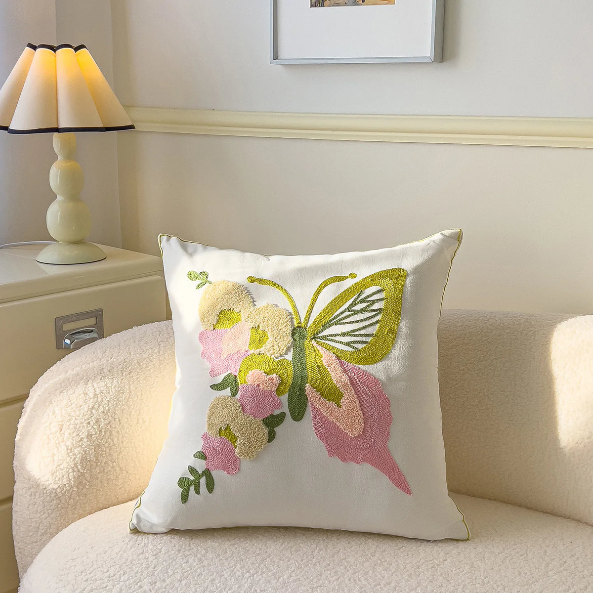 taie d'oreiller carrée fleur motif moderne polyester coton 45x45cm blanc