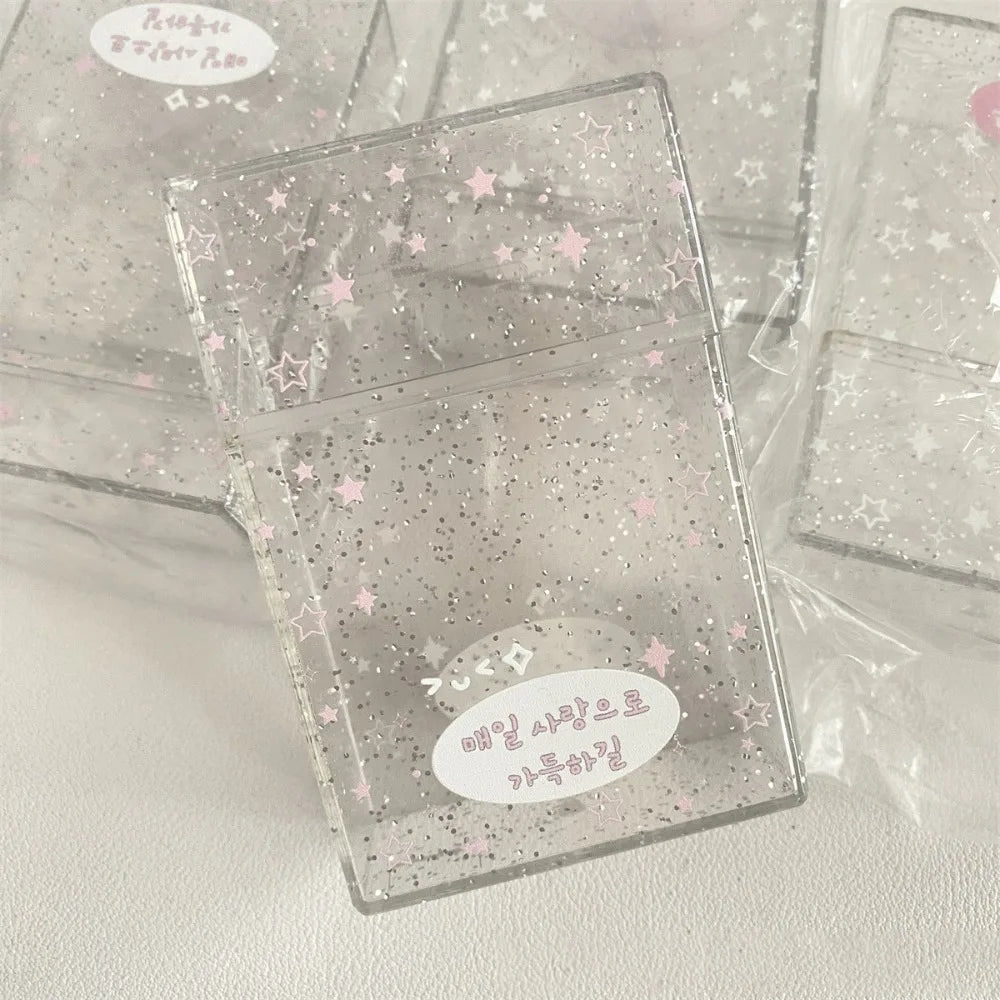 organisateur transparent étoiles scintillantes kawaii boîtes rangement photocards accessoires décoration nuages maison kpop rose