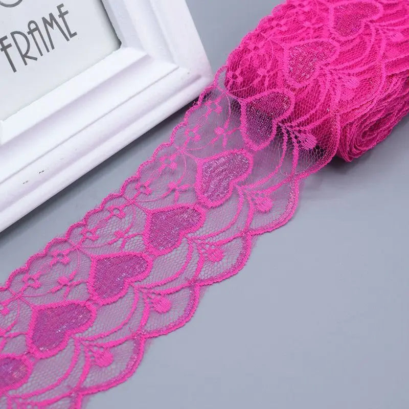 ruban dentelle polyester largeur 75mm couleurs rouge rose vert bleu motifs floraux classique