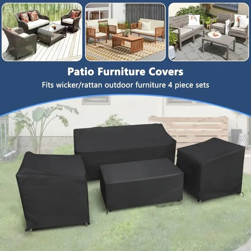 housses protection meubles patio noir polyester élastiques moderne canapé chaises table basseextérieur