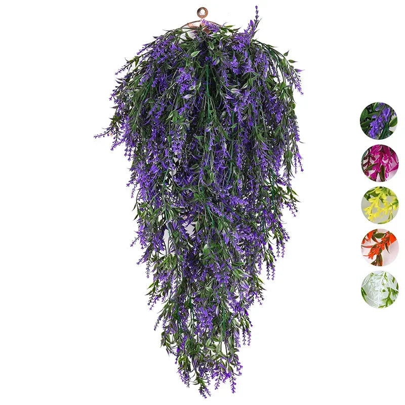 guirlande suspendue artificielle lavande verte violette feuilles fleurs colorées moderne décoration intérieure anneau métallique