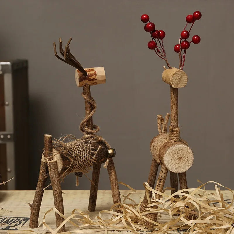 figurine cerf marron clair bois brut rustique décoration maison noël mariage halloween pâques anniversaire