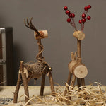 figurine cerf marron clair bois brut rustique décoration maison noël mariage halloween pâques anniversaire
