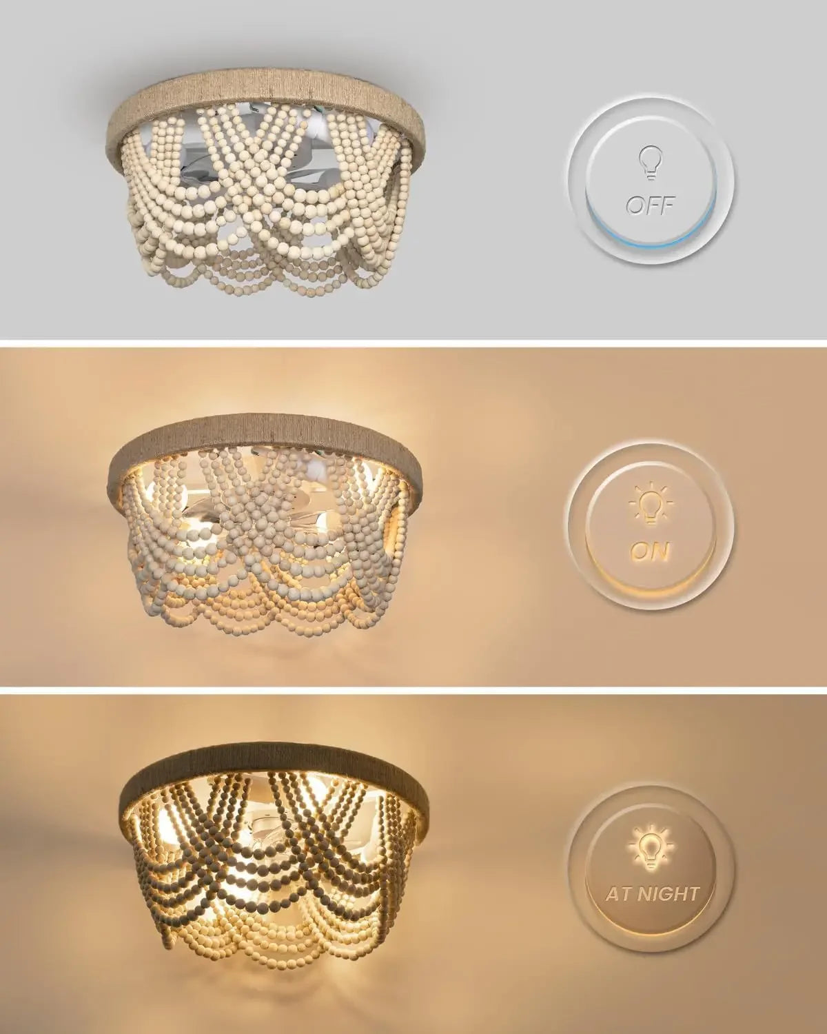 ventilateur moderne bois lumière led télécommande beige blanc