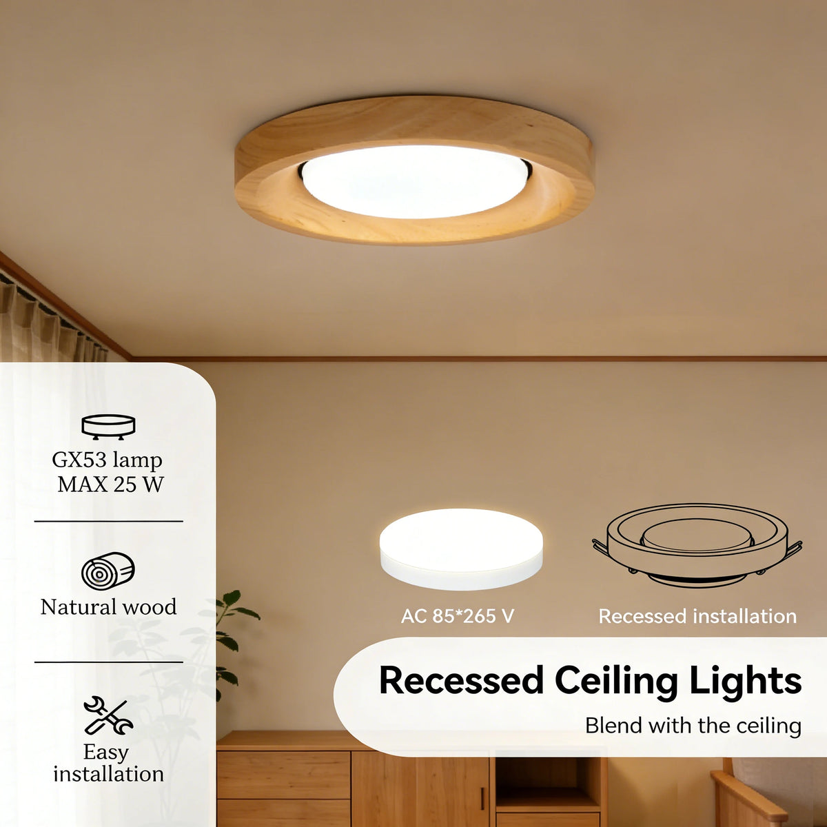 lampe encastrable bois naturel blanc modernes clips câble alimentation ampoule gx53 minimaliste encastrée