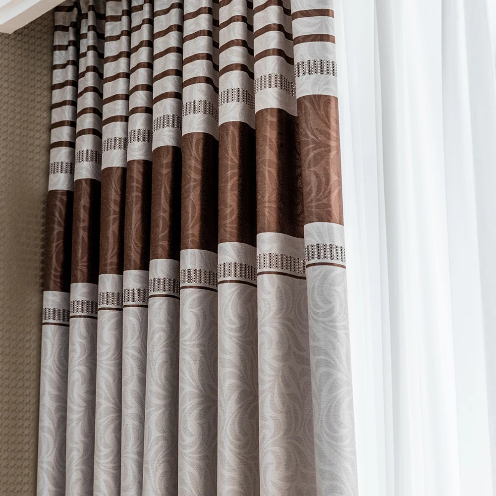 rideau moderne imprimé floral rayures beige marron gris clair opulent salon chambre coucher