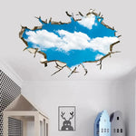 sticker mural 3d ciel bleu nuages étoiles béton fissuré adhésif chambre toit