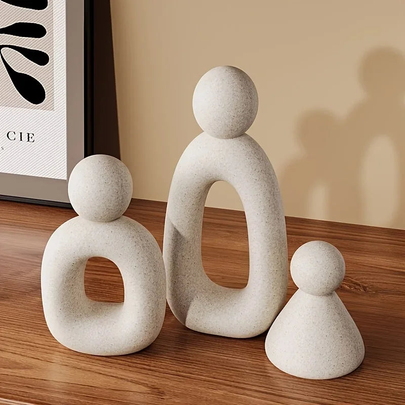 sculptures abstraites modernes minimalistes trois pièces décoration intérieure beige texturée minimaliste