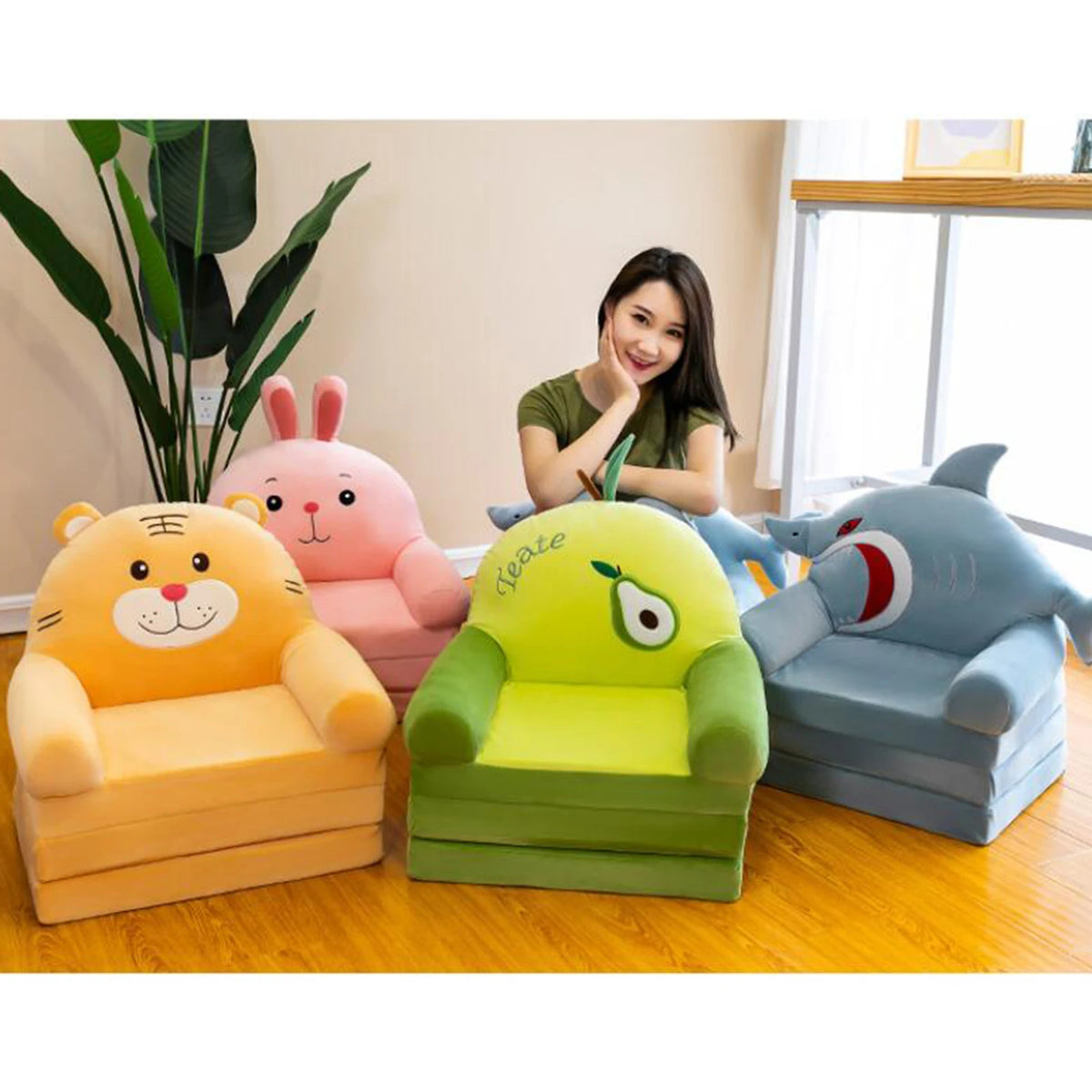 fauteuils pliants enfants motifs animaux bleu jaune rose vert contemporains chambre salon
