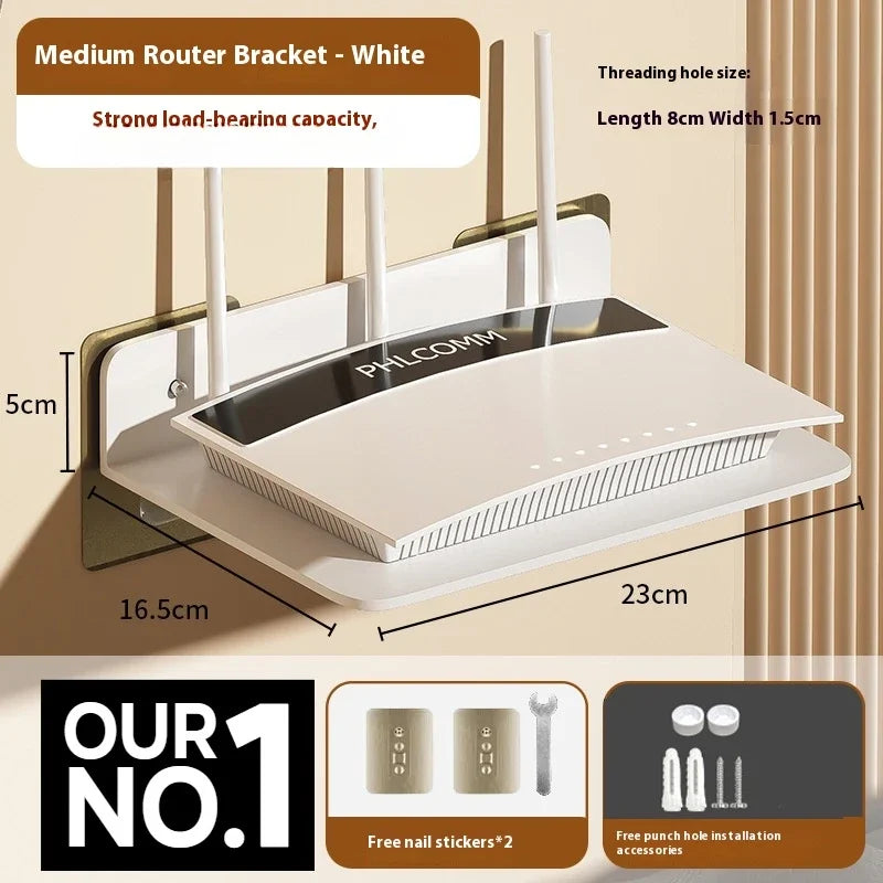 support mural blanc acier inoxydable vis fixations modernes rangement électroniqueatedRouteur décodeuroutil