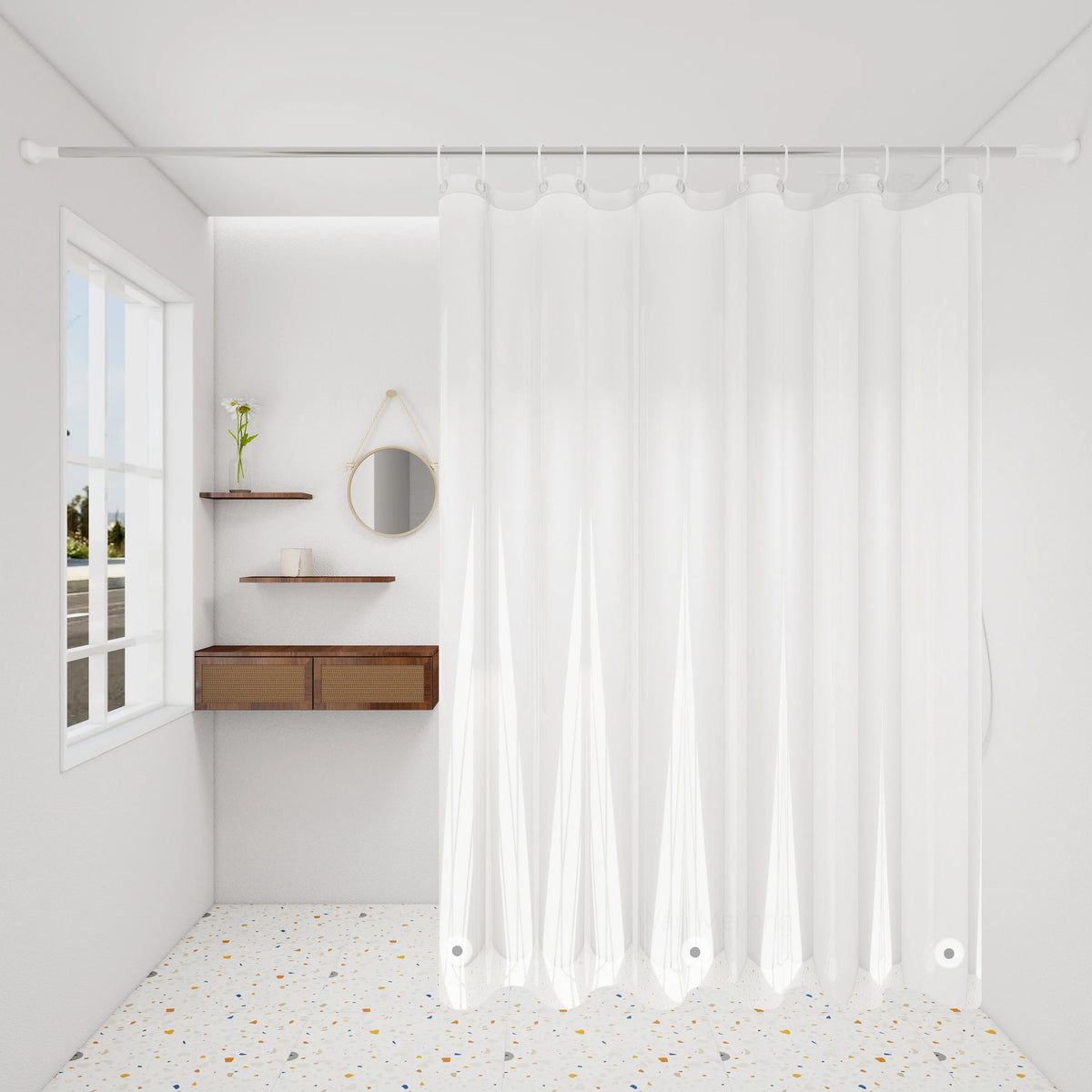 rideau douche transparent moderne aimants lestés blanc uni 120cm 180cm