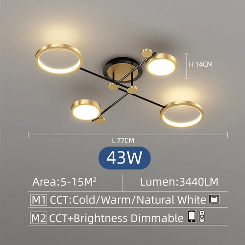plafonnier moderne or noir lampes led télécommande éclairage contemporain monté surface