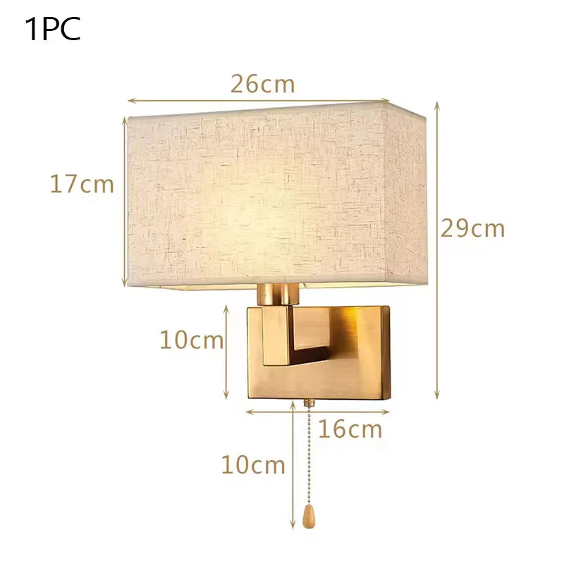 lampe murale moderne or beige tissu texture fine cordon interrupteur led 220v 110v