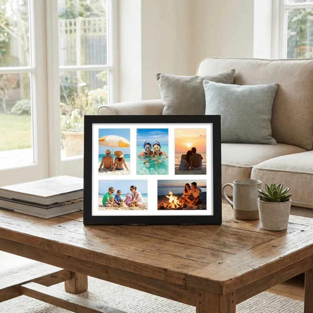 cadre photo multi photos bois clair noir blanc cozy décoration murale photos paysages personnes