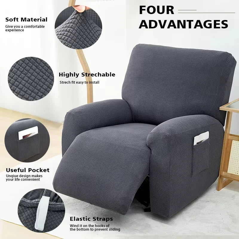 Housse fauteuil inclinable jacquard gris bleu moderne confortable élastiques poche