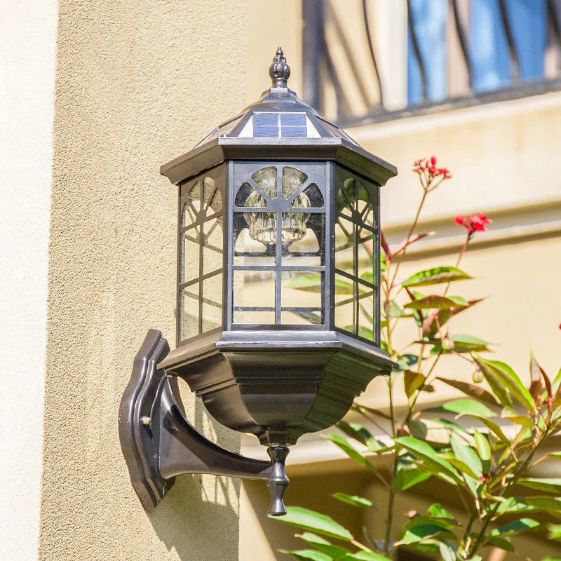 lampe murale solaire or noir classique vintage ip65 panneau solaire articuléextérieur jardin télécommande