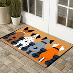 tapis d'entrée moderne chiens assis marron noir blanc bienvenue salon humouristique adhésif résistant