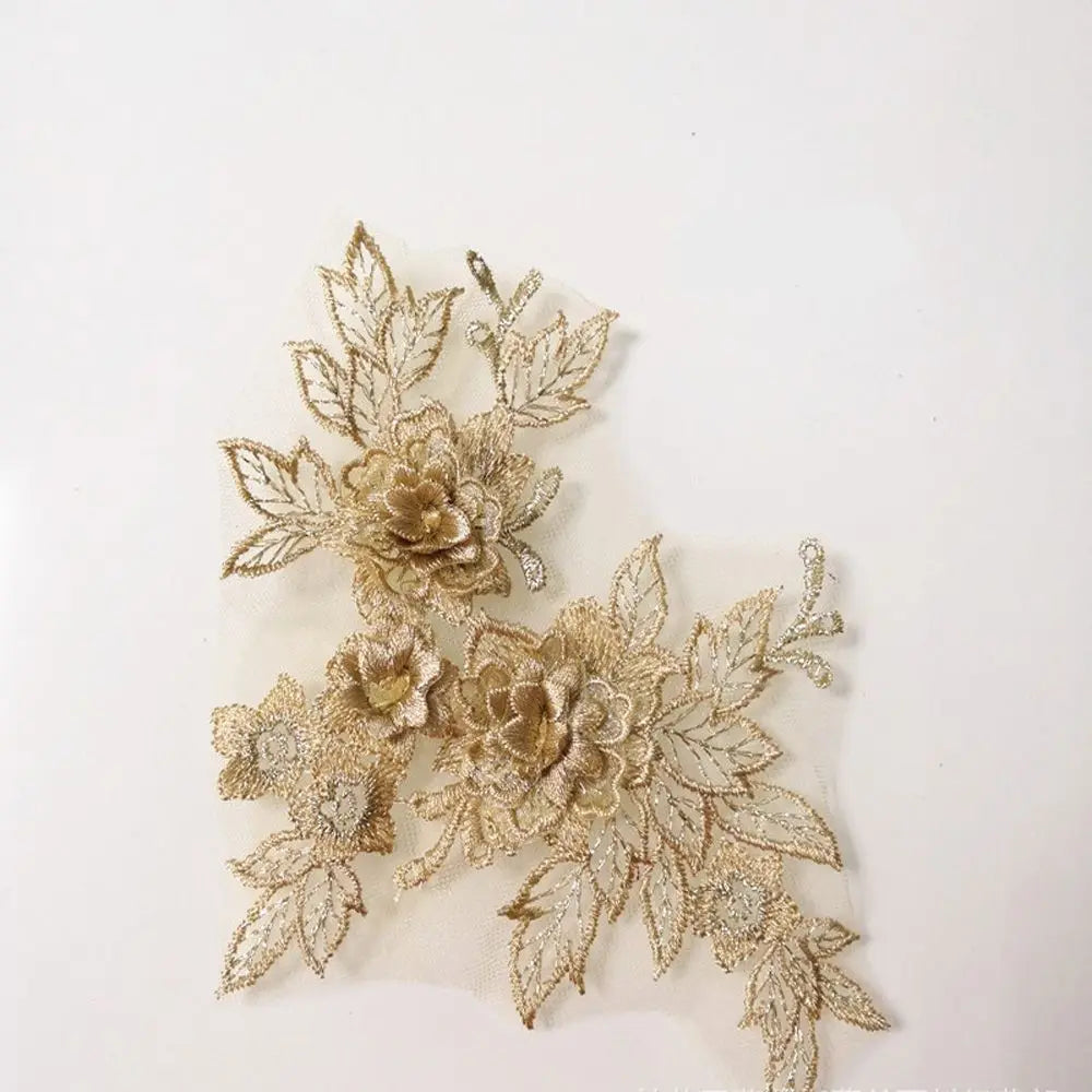 applique textile fleurs brodées doré clair mariage tissu microfibre 3d opaquement broderie fine