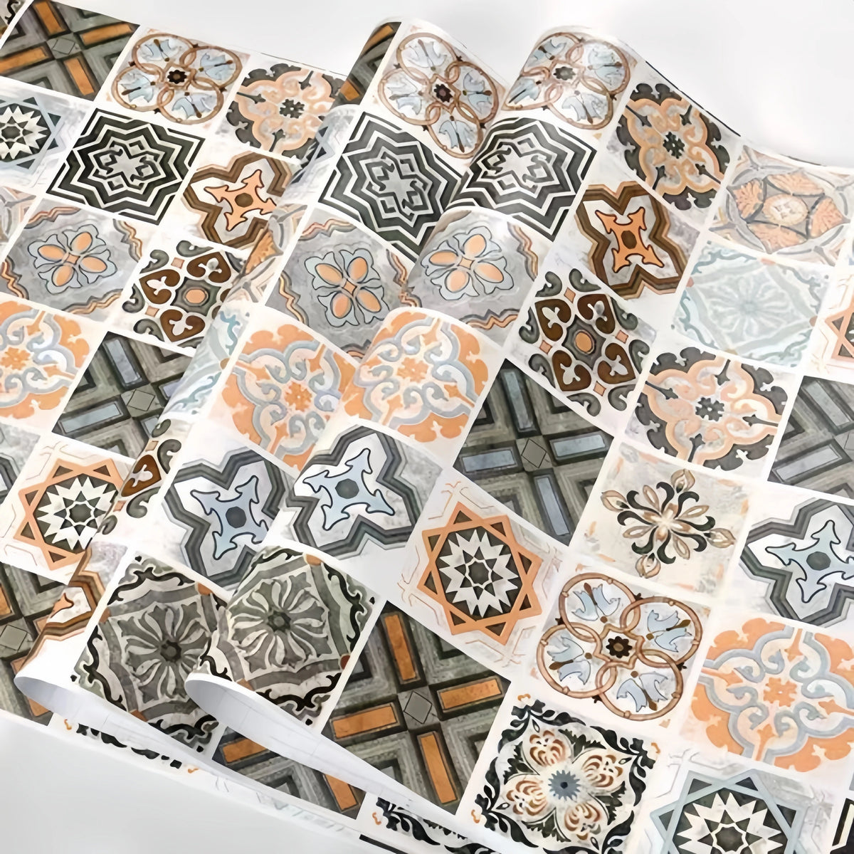 autocollants decoratifs adhésifs pvc moderne geometriques fleurs vintage ethnique gris beige noir orange bleuclair