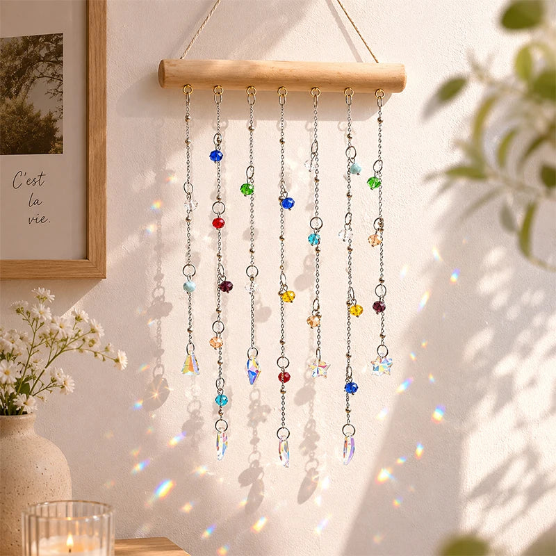 mobile décoratif cristaux motifs floraux boho chic naturel or multicolore chambre salonextérieur