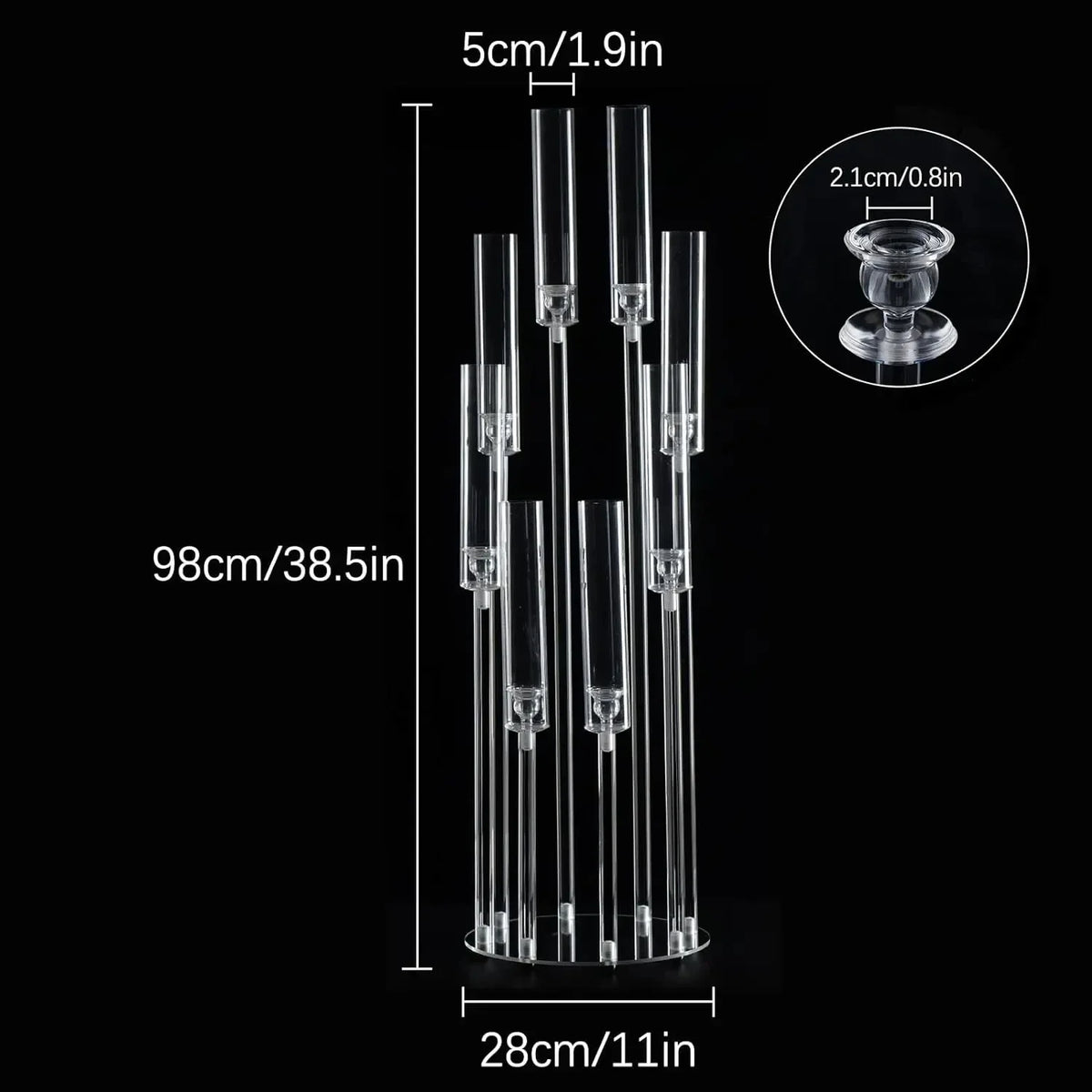 support bougies moderne transparent 98cm hauteur mariage led chandelles sac transport couteau précision