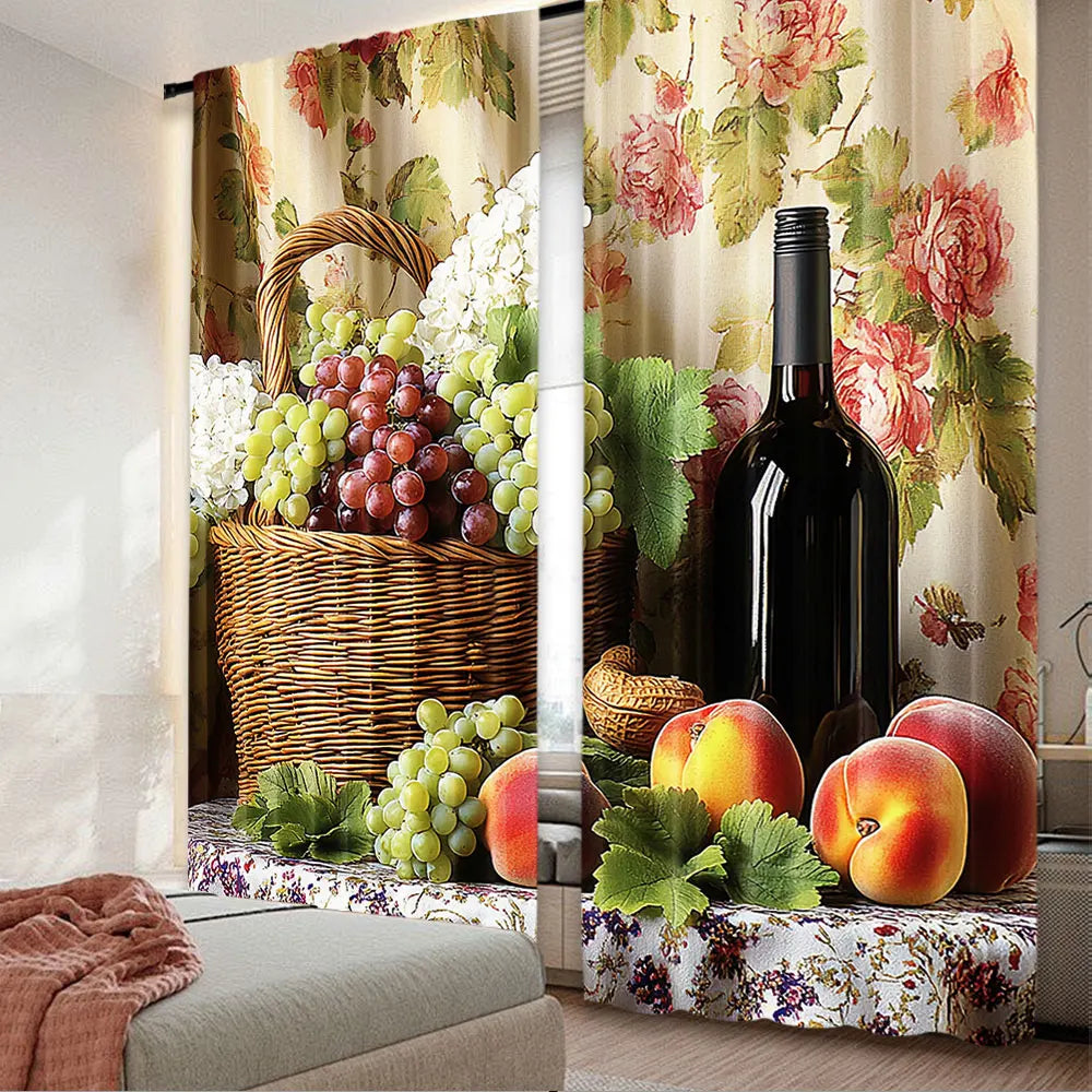 rideaux polyester fleurs fruits classiques beige rouge vert blanc pastorales