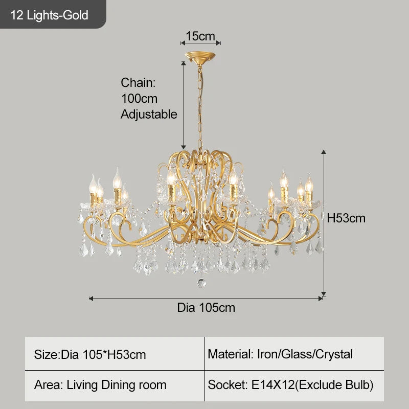 lustre doré cristal pendants élégant classique baroque suspension chambre salon