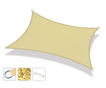 toile d'ombrage imperméable beige clair terrasse jardin anneaux métalliques protection solaire
