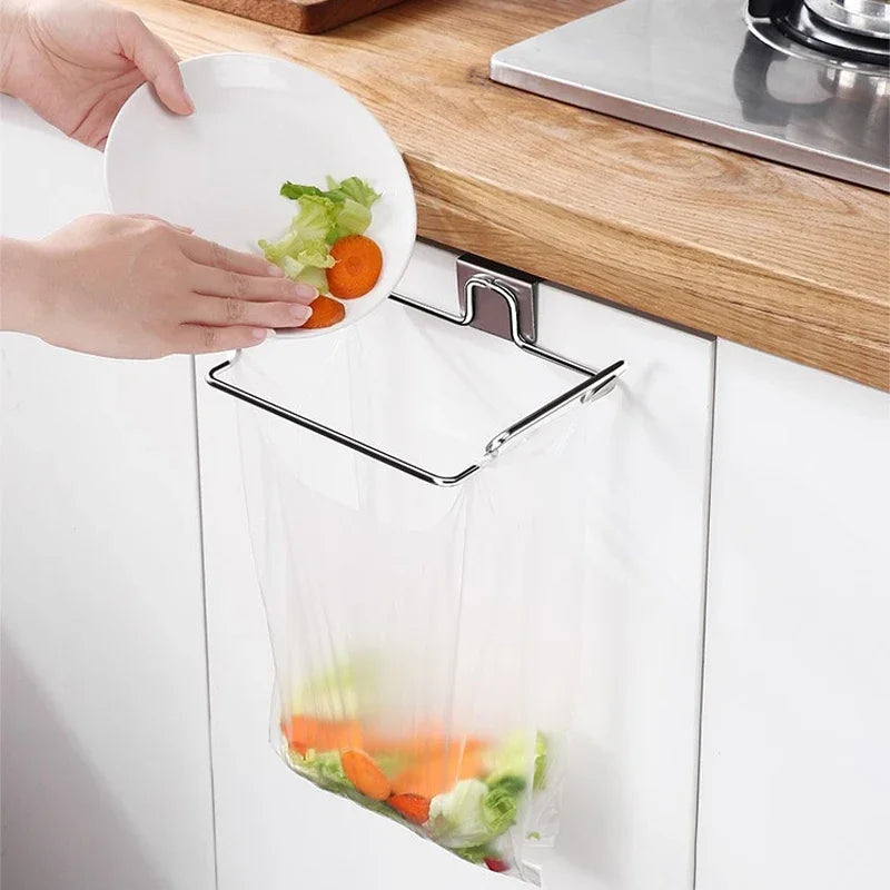 porte sacs poubelle acier inoxydable blanc bleu transparent moderne clips magnétiques rangement cuisine
