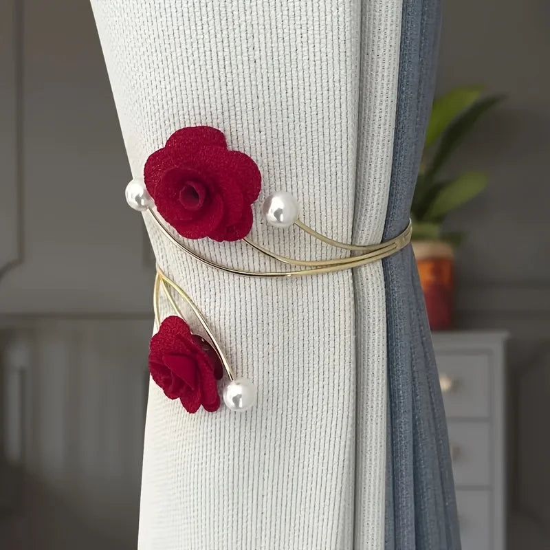 Accessoires fenêtre clips roses décor rouge élégant fixations rideaux