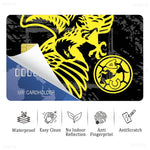 sticker autocollant cartes bancaires club américa dessin animé oiseau stylisé waterproof réutilisable bleu jaune