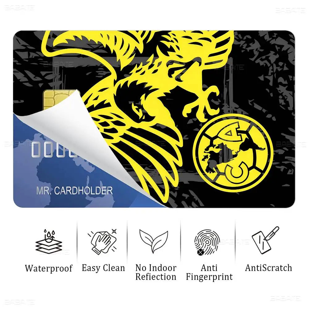 sticker autocollant cartes bancaires club américa dessin animé oiseau stylisé waterproof réutilisable bleu jaune