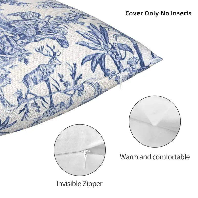 Comparaison des tailles disponibles pour la housse de coussin carrée toile de Jouy