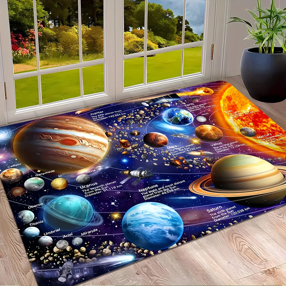 tapis violet bleu orange planètes étoiles moderne antidérapant salon chambre bain