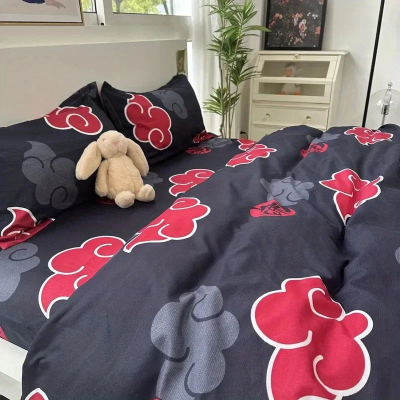 housse couette flanelle noir rouge nuages stylisés motifs circulaires taies d'oreiller oreiller coussin décoratif
