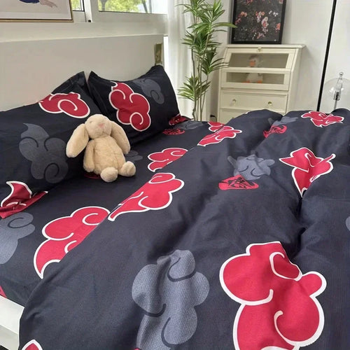 housse couette flanelle noir rouge nuages stylisés motifs circulaires taies d'oreiller oreiller coussin décoratif