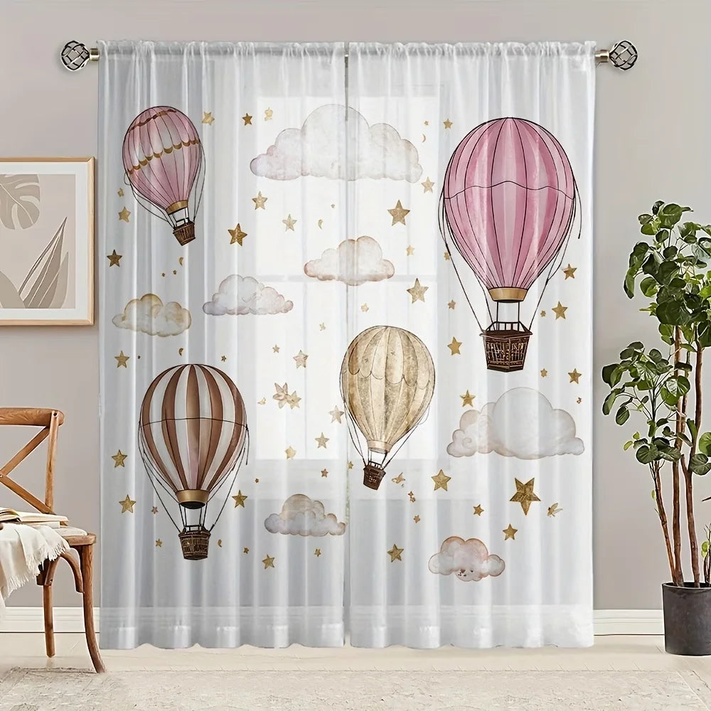 rideau transparent rose nuages étoiles dorées moderne enfant polyester fenêtre
