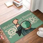 tapis sol antidérapant one piece zoro épées croisées moderne vert noir blanc