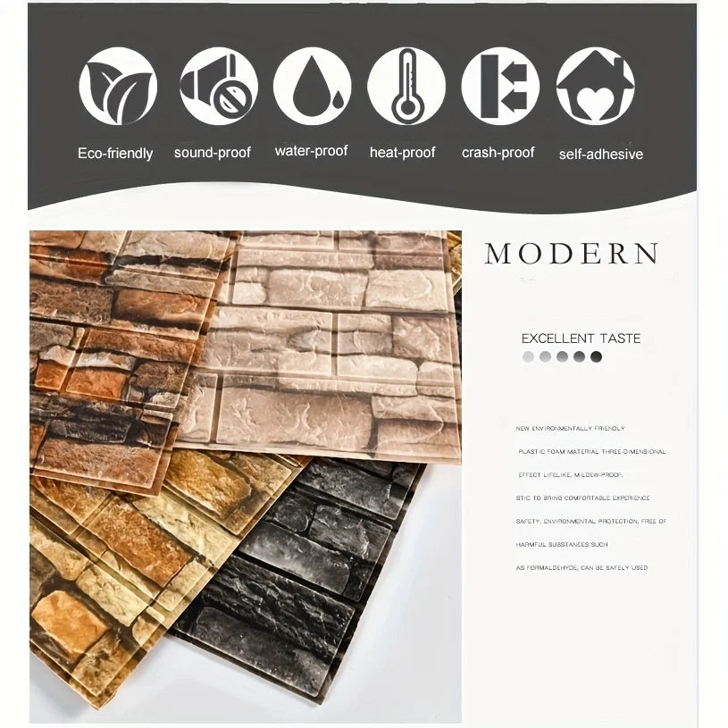 papier peint mural adhésif 3d effet brique texture moderne gris marron beige décoration
