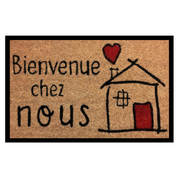 tapis d'entrée antiderapant caoutchouc marron clair noir rouge bienvenue maison cœur résistant corrosion