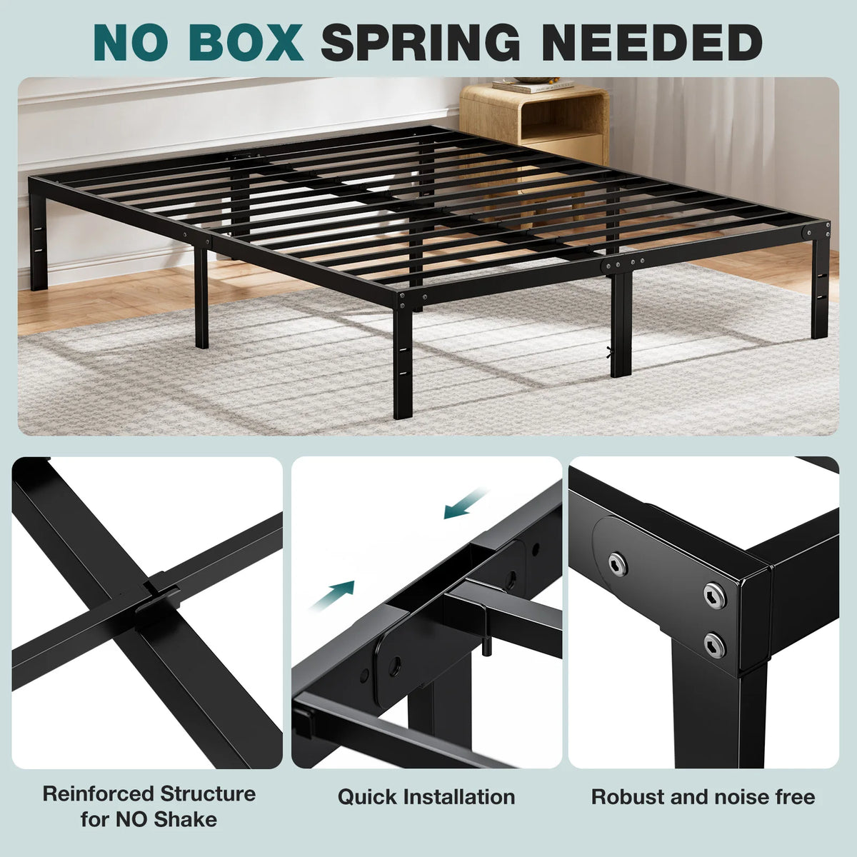 lit simple cadre métal rangement vis moderne noir 700lbs assemblage queen full king twin