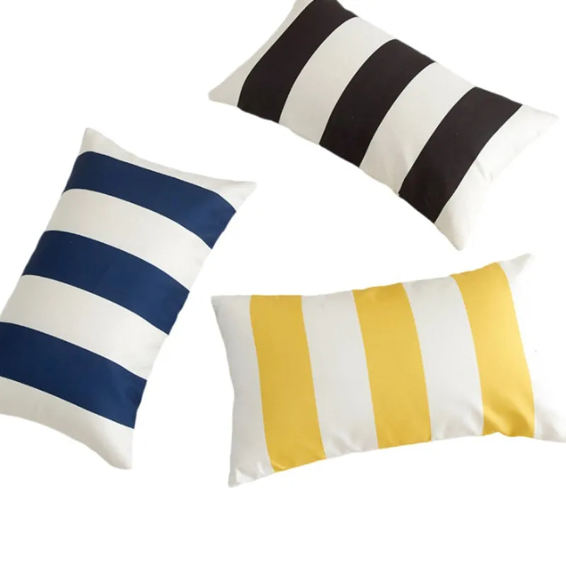 housse coussin imperméable polyester rayures horizontales bleu marine blanc jaune moderne amovible lavableextérieur chambreôtelôtel