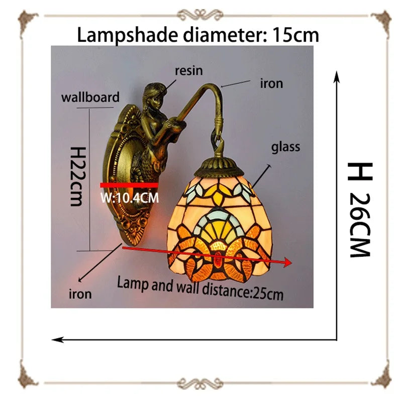 lampe murale vitrail tiffany sirène chambre cuisine vintage floral métallique