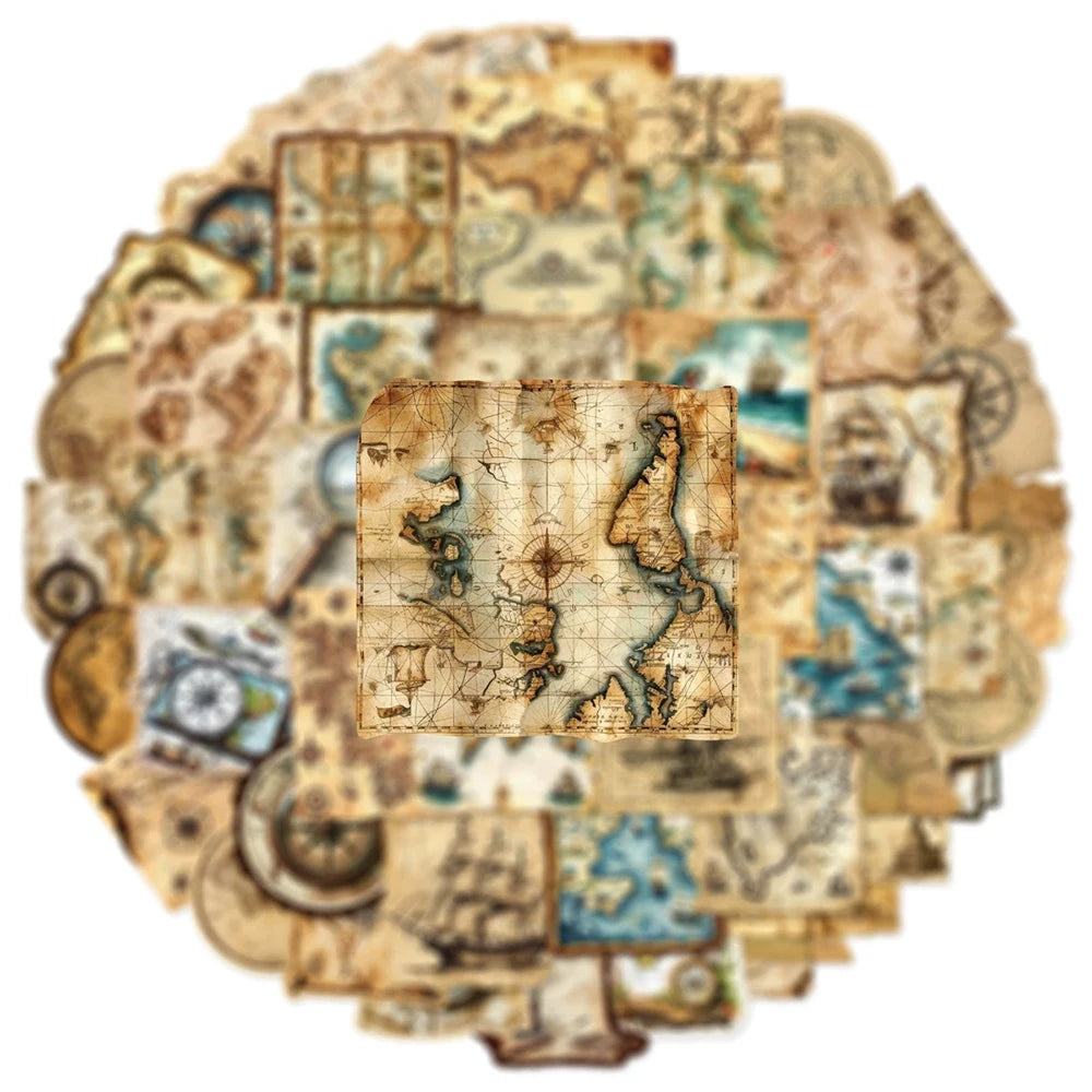 serviettes vintage cartes anciennes boussoles motifs géométriques beige marron bleu noir stickers deco 30pcs