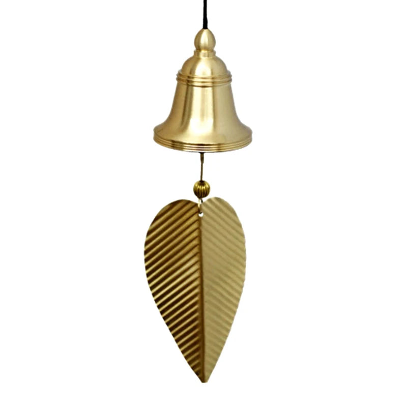 cloches vent dorées feuilles striées moderne décoration jardin sonore extérieur suspension chaîne noire naturelleextérieur