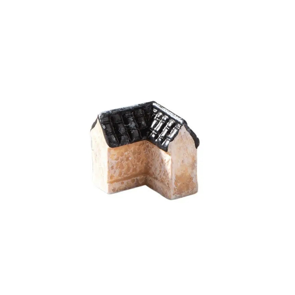 miniature village traditionnel résine beige gris brun foncé toitures tuiles statues lions chinois decoration